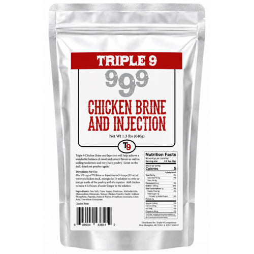 Triple 9 999 Chicken Brine and Injection packaging on a white background