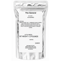 White packaging with black text on a white background