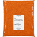 Orange powder package with a label on a white background