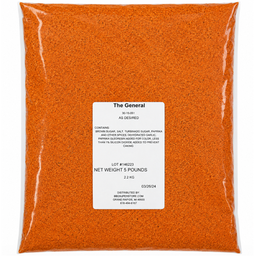 Orange powder package with a label on a white background