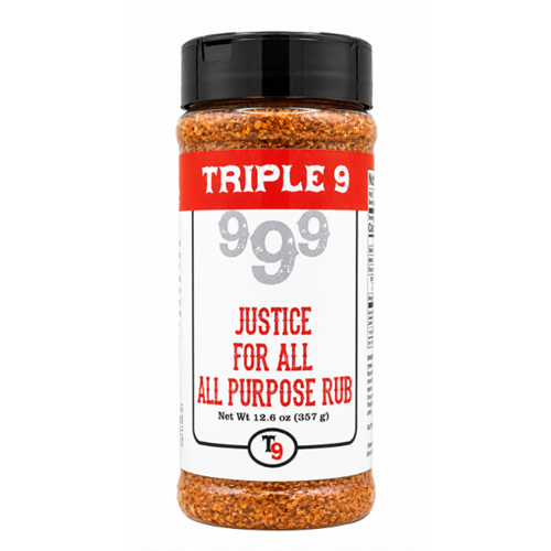 Triple 9 all purpose rub seasoning container on a white background