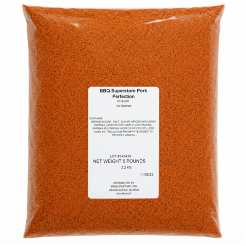Bag of BBQ Superstore Pork Perfection seasoning mix on a white background