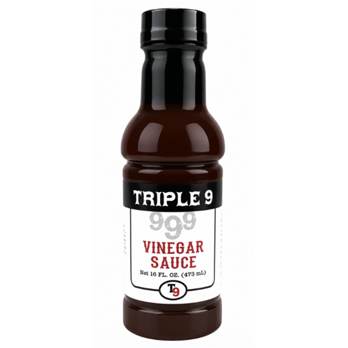 Bottle of Triple 9 999 Vinegar Sauce on a white background